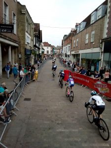 The bunch strung out at the Winchester Criterium